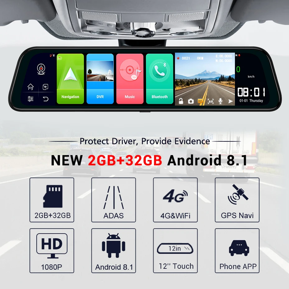 Зеркало заднего вида LDZDSEE Android 8 1 2 Гб + 16 ГБ ADAS FHD 1080P с камерой 12 дюймов IPS накопитель