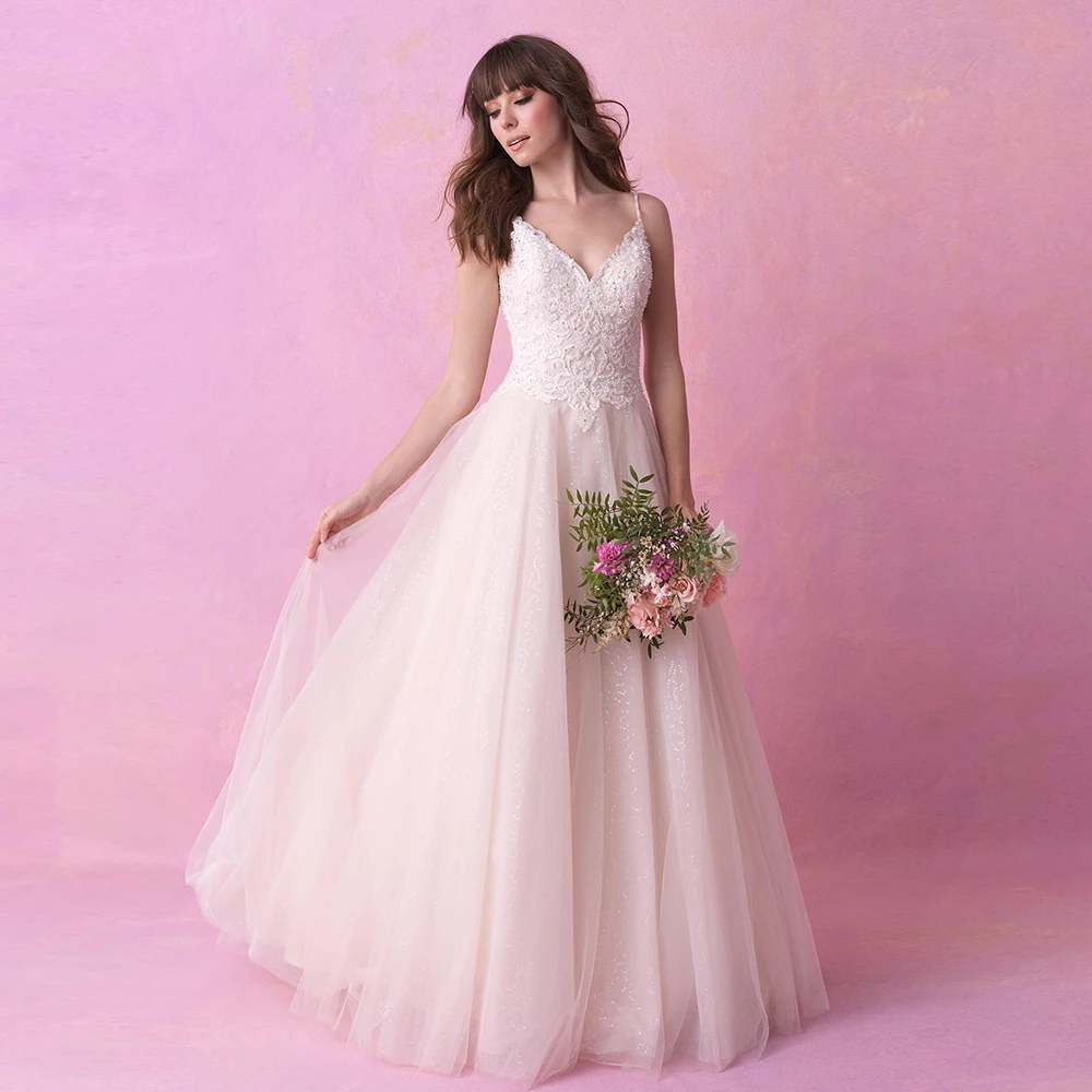 

Elegant Wedding Dresses Tulle With Princess A line Strapless Wedding Lace Up Sequins For Custom