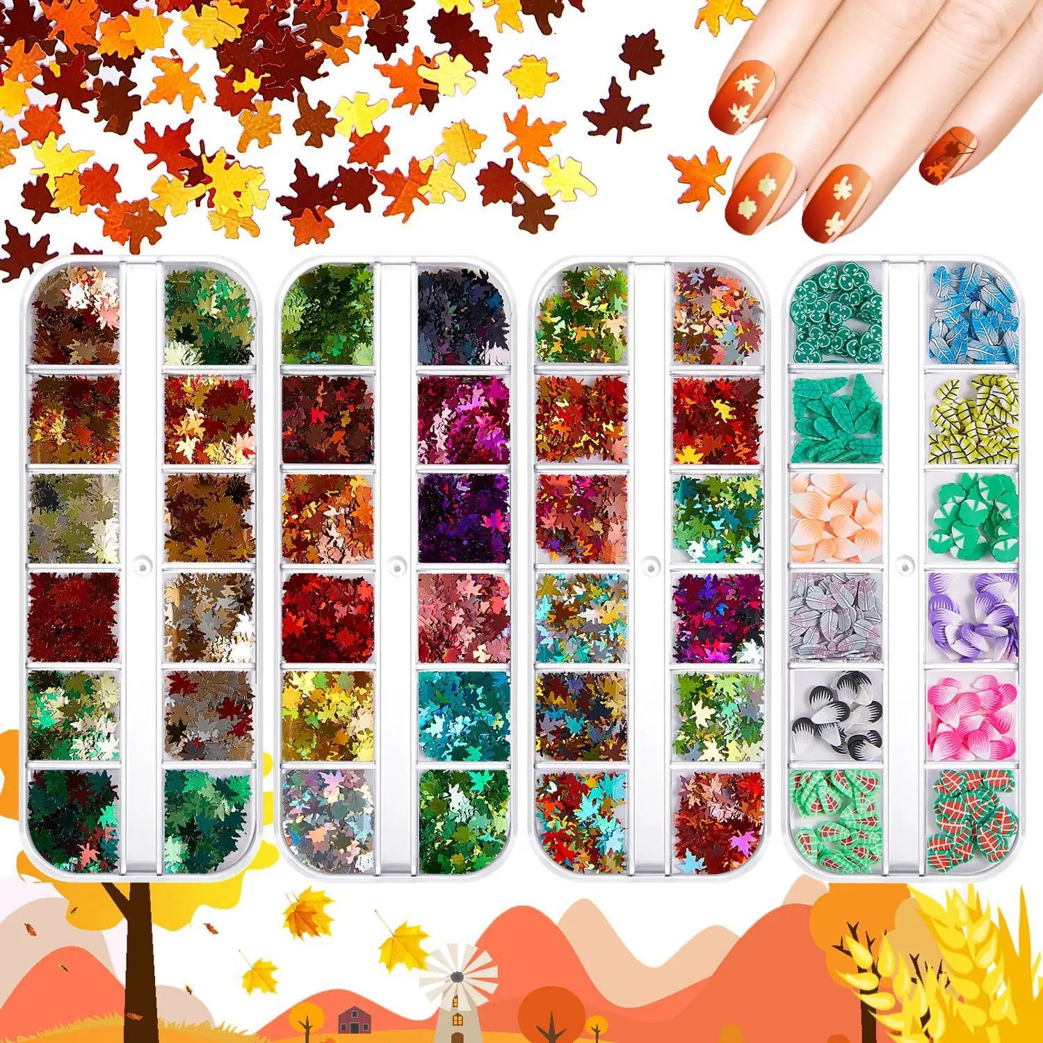 

12 Cells / Box New Year Holographic Xmas Snowflakes Nail Sequins 5D Flakes AB Manicure Decorations