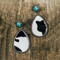 vintage silver milk cow print leather turquoise earrings for women 2021 fashion retro earrings jewelry free shipping