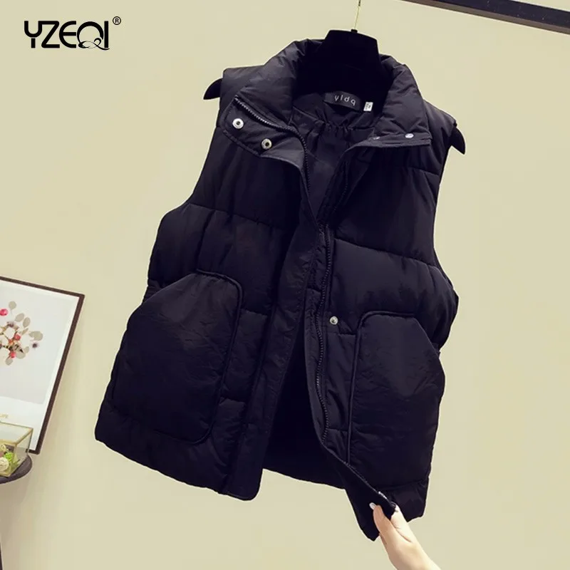 Женский жилет Yzeqi Зимний короткий теплый хлопковая стеганая куртка без рукавов