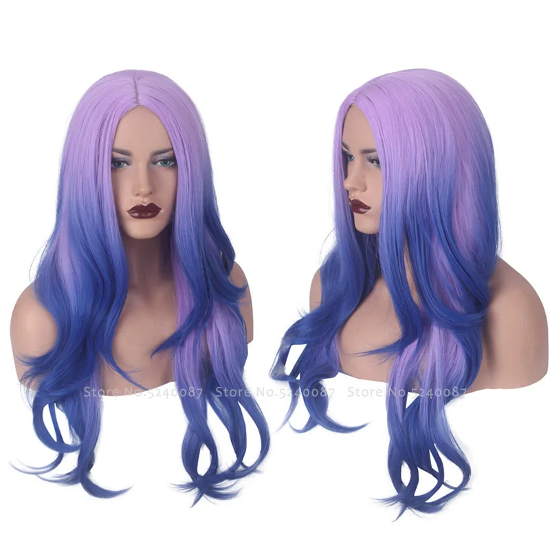 Женский фиолетовый синий парик сексуальные длинные волосы для сцены готические