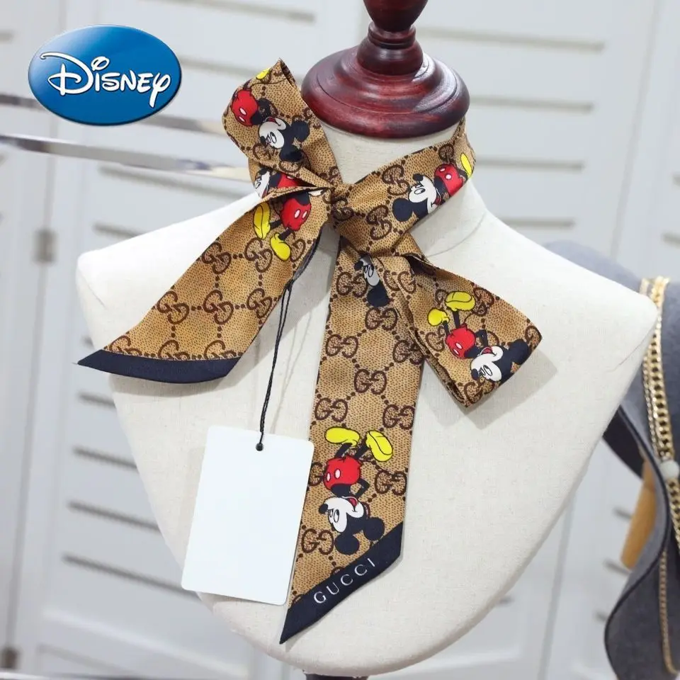 

Disney Cartoon Mickey Mouse Multi-functional Printing Fashion Wild Scarf New Double-layer All-silk Ribbons Ladies Hairbands