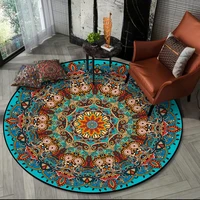 bohemian color lake blue datura flower national style living room bedroom round floor mat carpetcustom size