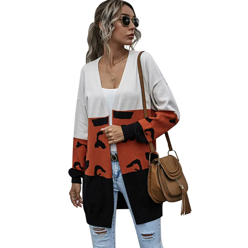 

Fall/Winter 2021 Women's Casual Long Leopard Print Cardigan Knitted Knitwear