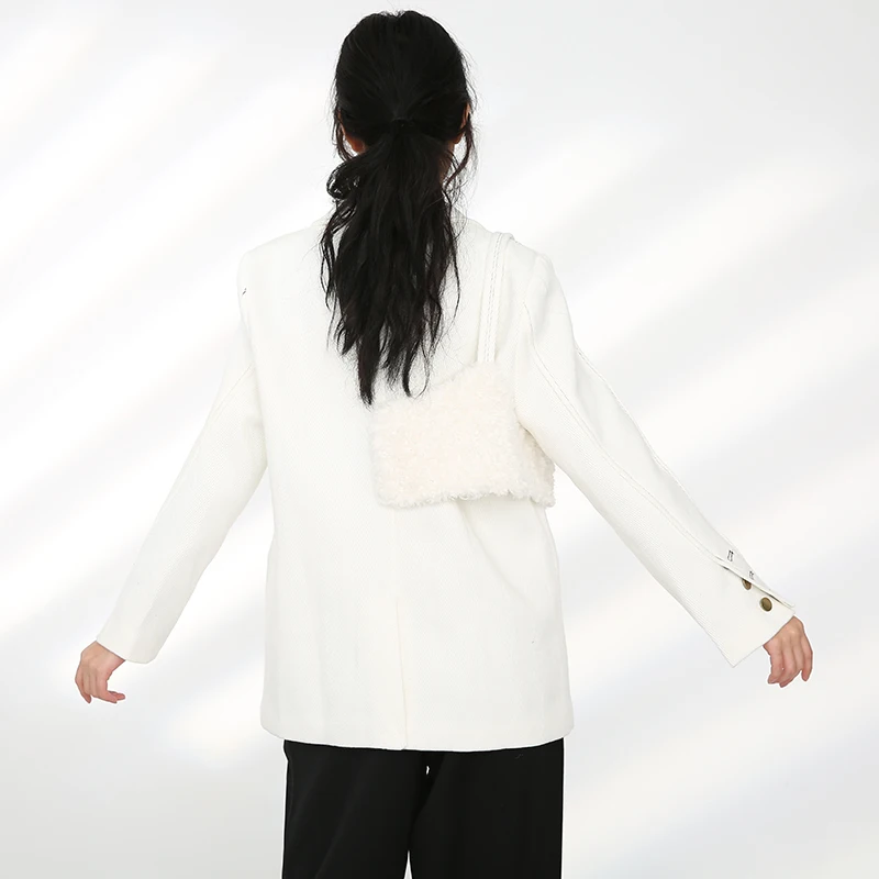 

Big Size Women Beige Lambswool Blazer New Lapel Long Sleeve Loose Fit Jacket Fashion Tide Autumn Winter 2021 1DD107812