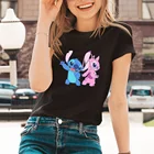 Женская футболка с принтом Disney Lilo  Stitch Series, трендовые футболки в корейском стиле, черно-белая футболка, Прямая поставка, летние новинки, Kawaii