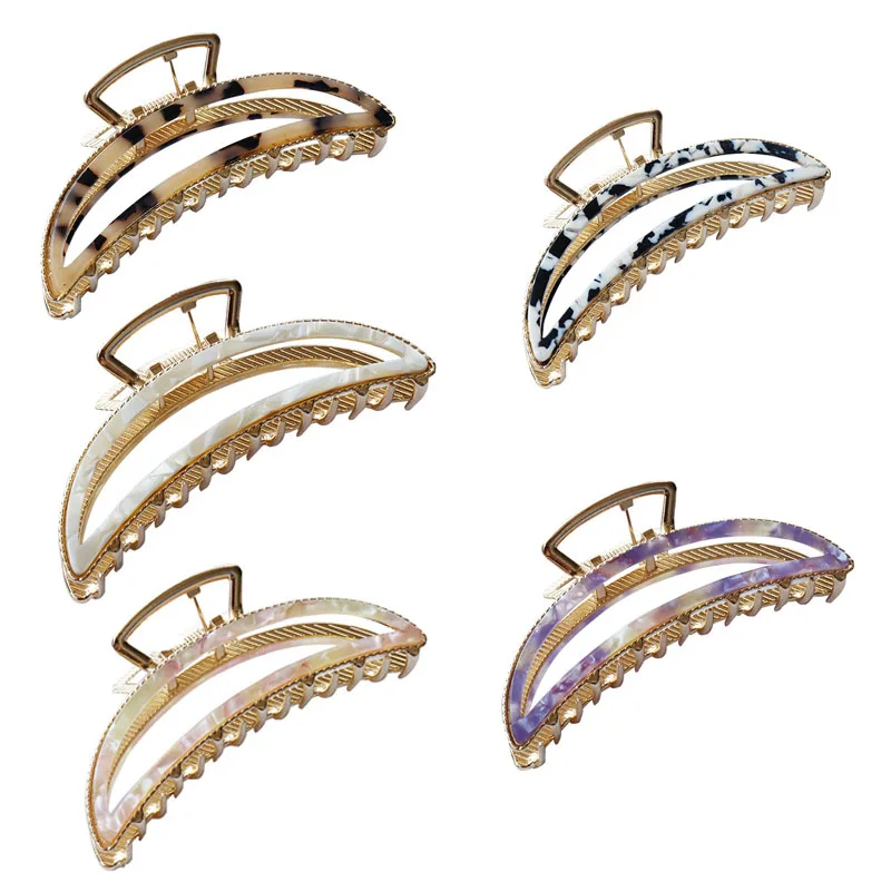 

Hollow Hair Claw Women Geometric Acetate Hair Clamp Grab Hair Jaw Clip Grip Barrettes Half Moon Style Hairpin Acrylic Accessory