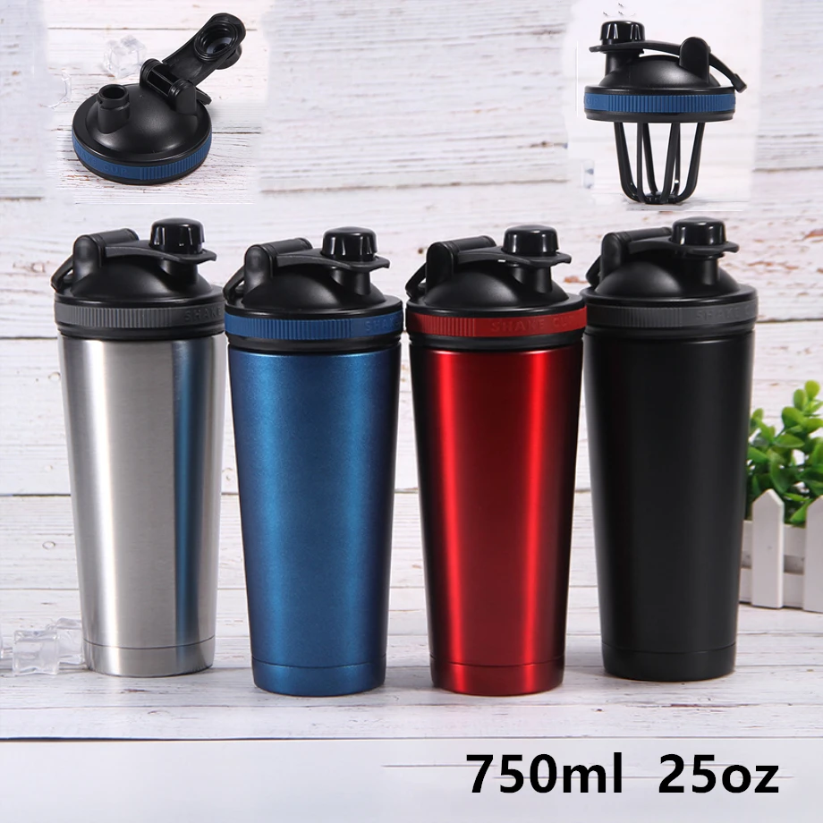 

750ml 25oz 18/8 Stainless Steel Protein Shaker Insulated Vacuum Double Wall Detachable Whisk Water Bottle Sports Powder Mixer