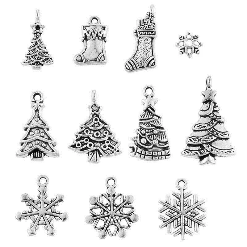 10Pcs Antique silver Смешанные металлические шармы рождественские подвесные орнаменты бусины для изготовления ювелирных изделий Рождественская елка лось Санта Клаус Снеговик DIY браслет серьги - Окраска металла: 10Pcs Antique silver