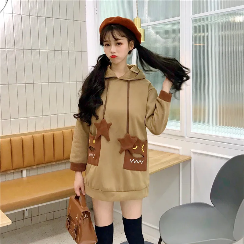 Японские милые уличные модные женские толстовки Harajuku Kawaii Fox Ear толстовка с
