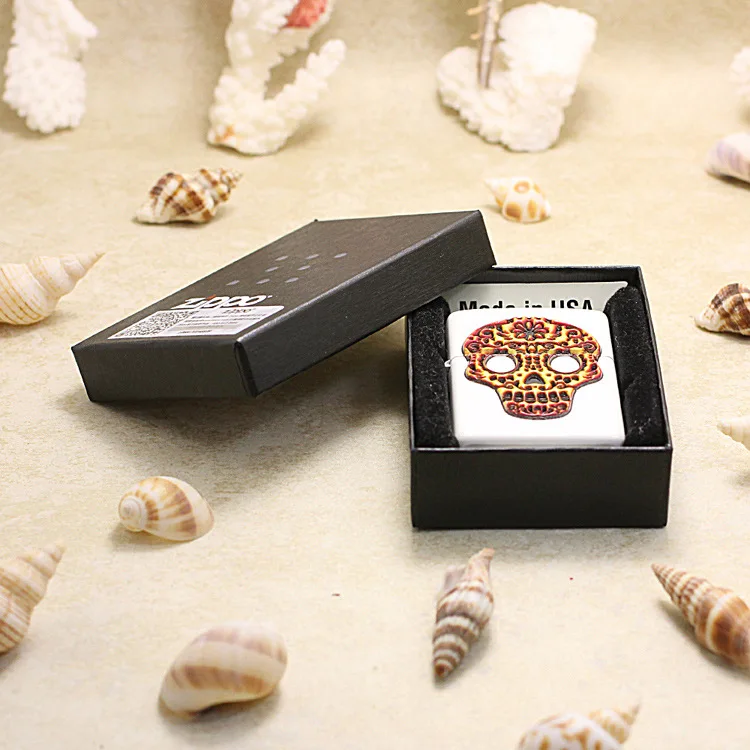 

Genuine Zippo oil lighter copper windproof 3D Colorful Skull cigarette Kerosene lighters Gift With anti-counterfeiting code