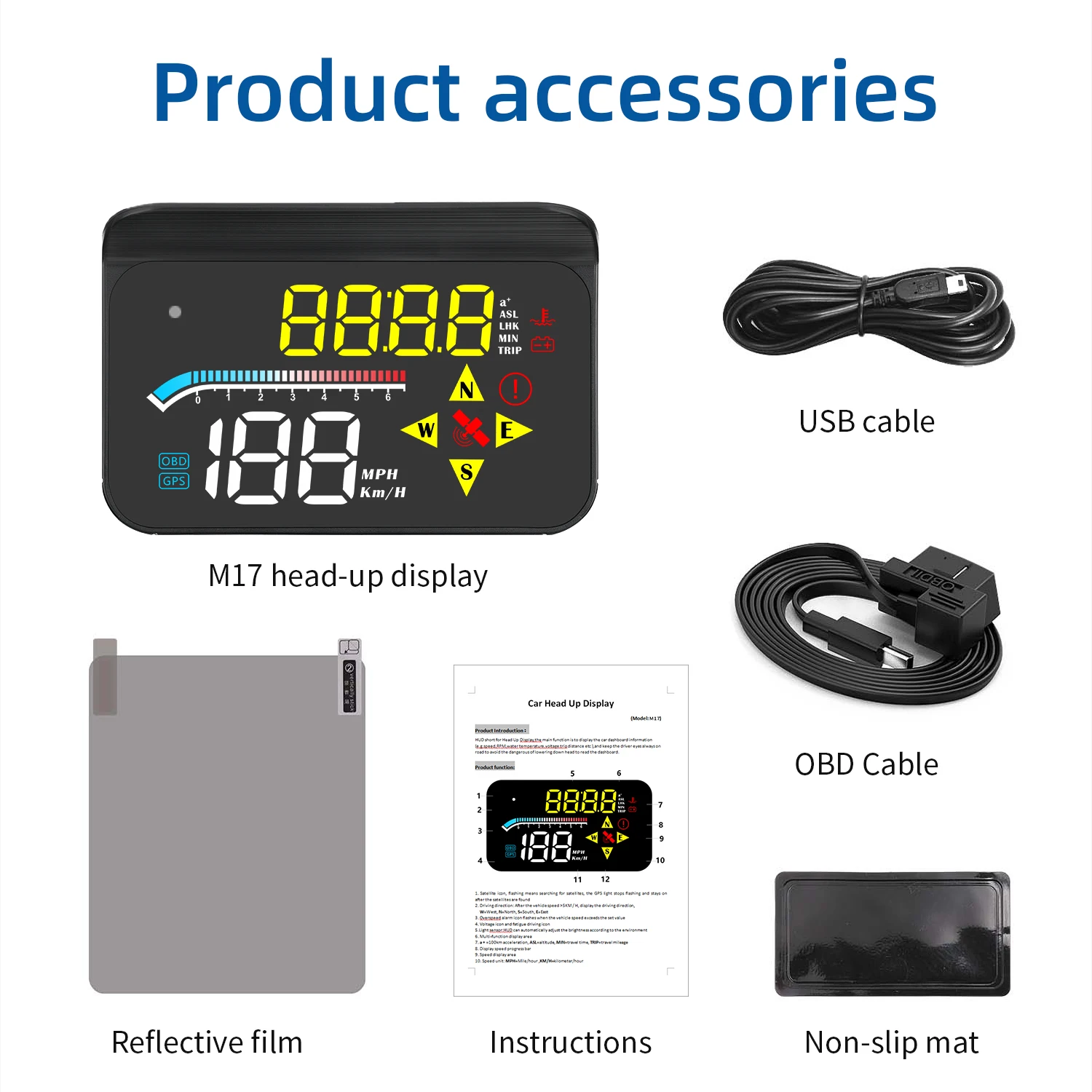 

GEYIREN M17 HUD Head Up Display OBD2 GPS System Windshield Speed Projector Auto Car Security Alarm Electronic Accessories