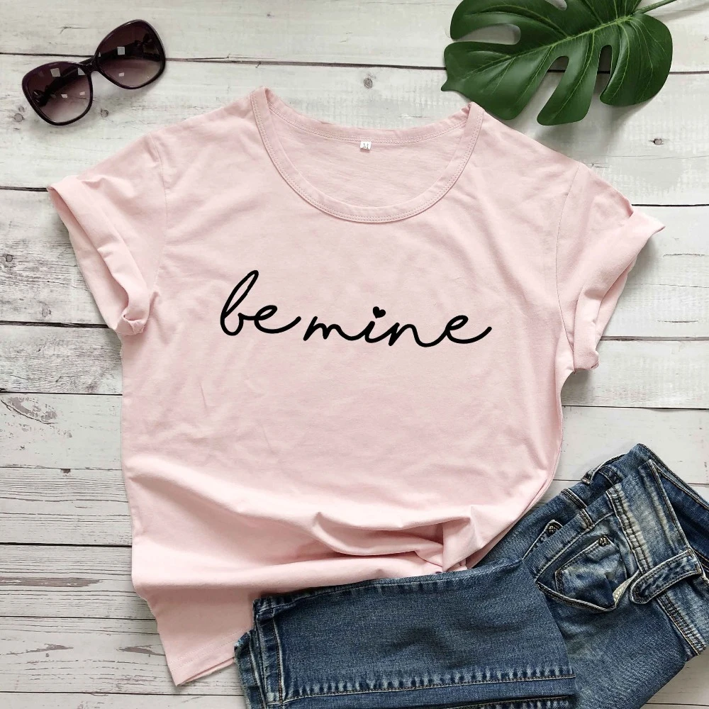 

Be mine heart graphic women fashion casual hipster Valentine's Day aesthetic camisetas holiday gift t shirt quote tee top - L193