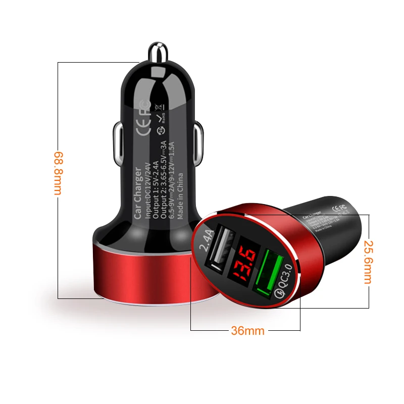 Автомобильное зарядное устройство QC 3 0 с двумя Usb-портами прикуриватель