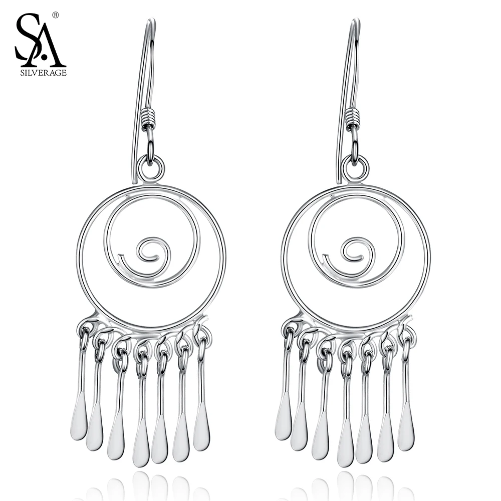 

2020 925 Sterling Silver Vintage Earrings Ethnic Tassel Drop Earrings Long Jewelry For Women Fashion Jewelry