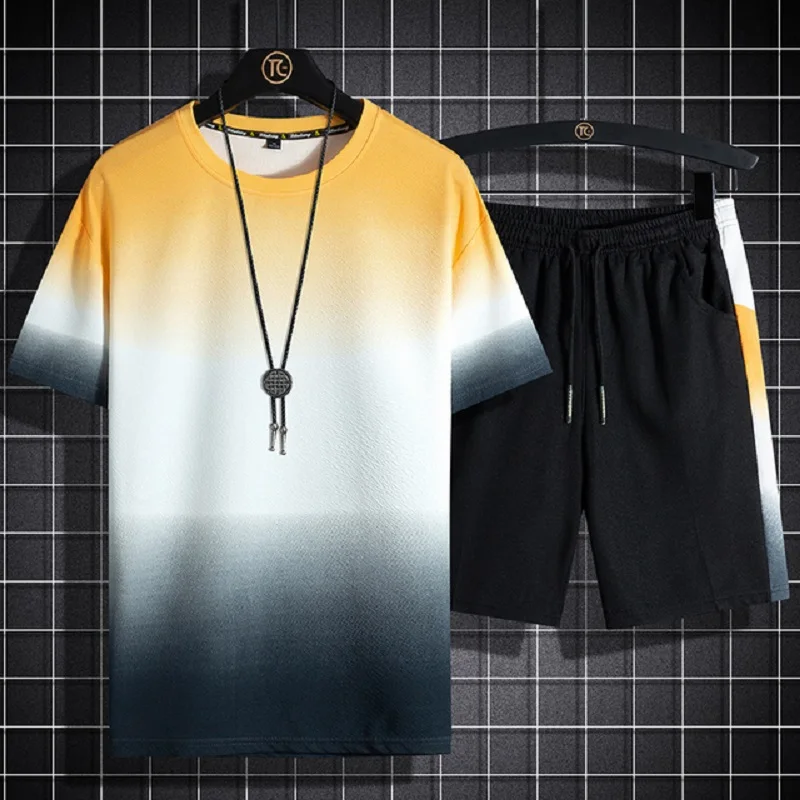

Man Set Fashion 2 PIECE Casual Short Sleeve Tracksuit T-shirt Shorts Sets Male Sportswear Tracksuit 2021 summer Sport Suit 5XL