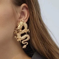 punk gold tone ethnic firery dragon stud earrings for women 2020 unique chic metal dragon statement earring jewelry femme bijoux