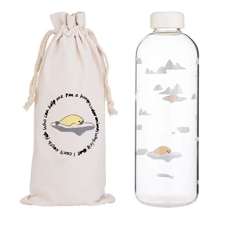Seal 1000ml 1000 мл стеклянная бутылка для воды в виде китов с рукавом, креативные спортивные бутылки, бутылка для кемпинга, посуда для напитков, Прямая поставка - Цвет: Seal 1000ml