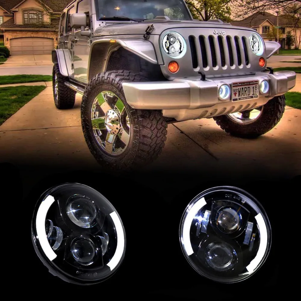 2 шт. для Jeep Wrangler головной светильник s 7 дюймовый круглый светодиодный Conversion Kit DRL в
