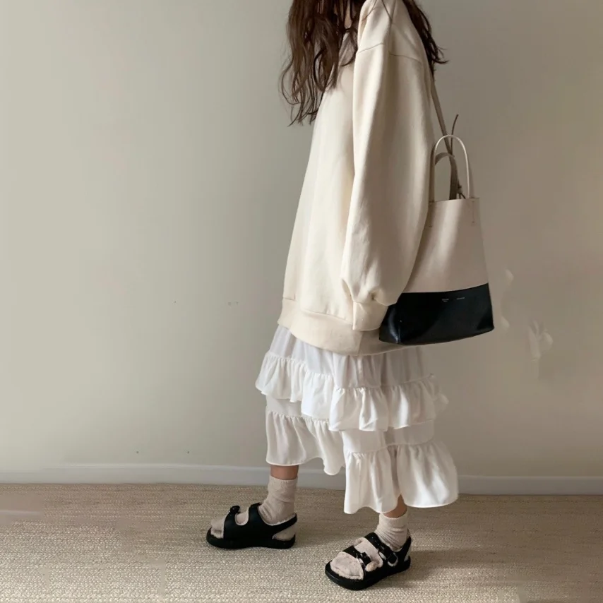 

Fashionable new style patchwork Ruffle long Plush dress