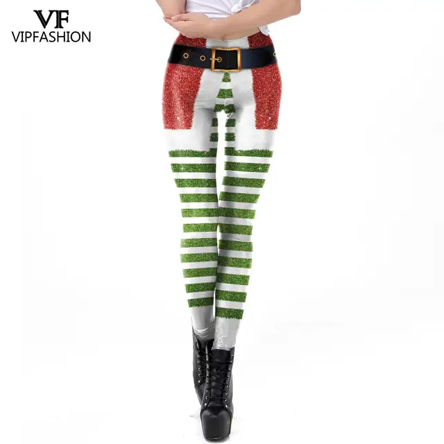 VIP FASHION Christmas Belt Leggings Gift Autumn Winter Festival Legging Plus Size Women 3D Stripe Sexy High Waist Skinny Leggins 5