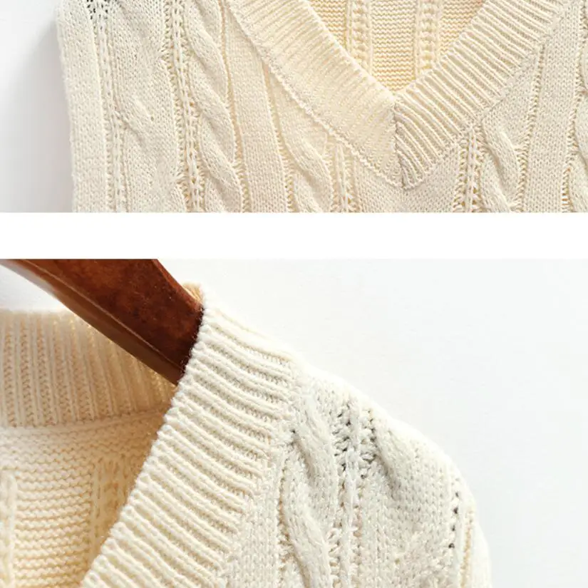 Осенний корейский женский свободный вязаный свитер жилет без рукавов Женский