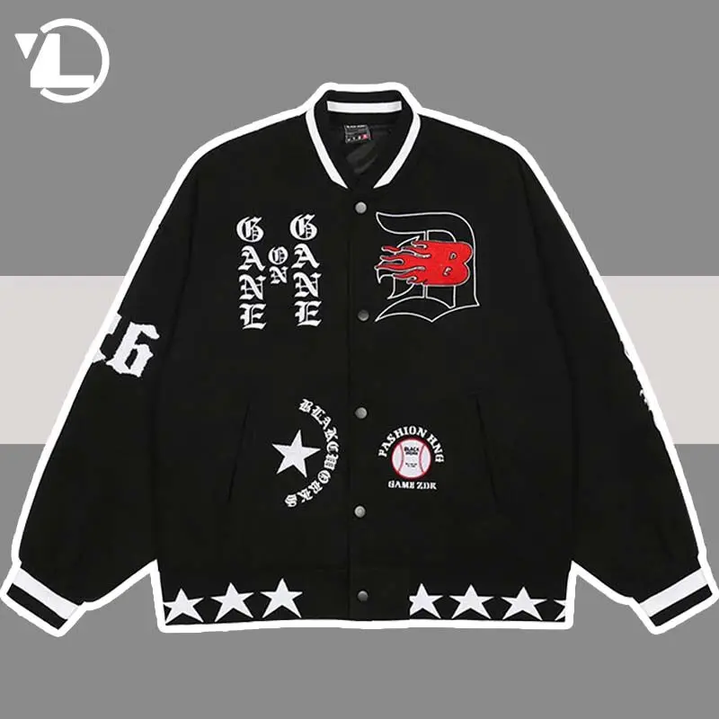 

Hip Hop Bomber Jacket Men Furry Letter Baseball Embroid Baseball Black Coats Street Streetwear Rock Punk Varsity Jackets Autumn