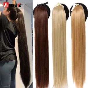AOSIWIG Long Straight Clip in Ponytails Wig Synthetic Drawstring Wrap Hair Tail Natural Fake Hair Extensions Pony Tail hairpiece