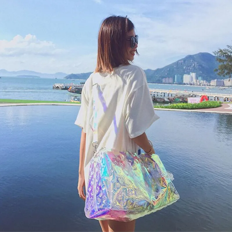 

Famous Brand Luxury Designer Colorful Large Capacity Travel Bag Portable Laser Transparent Handbags High Quality Crossbody Bags