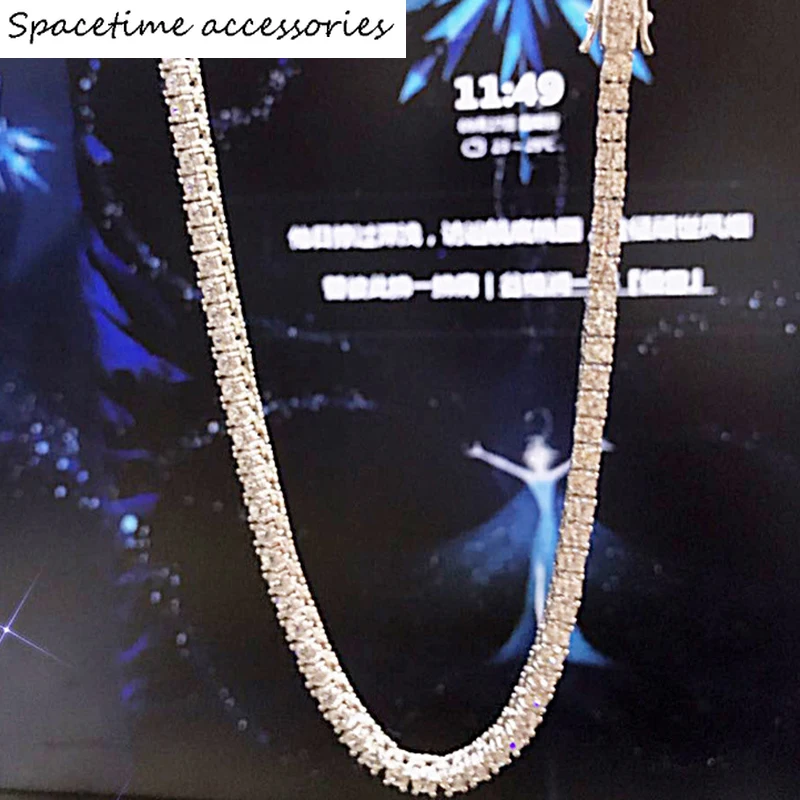 

EarringSterling Silver Sparkling Full 3mm/4mm High Carbon Diamond Tennis 45cm Chain Necklace Fine Jewelry Gift WholesaleRings