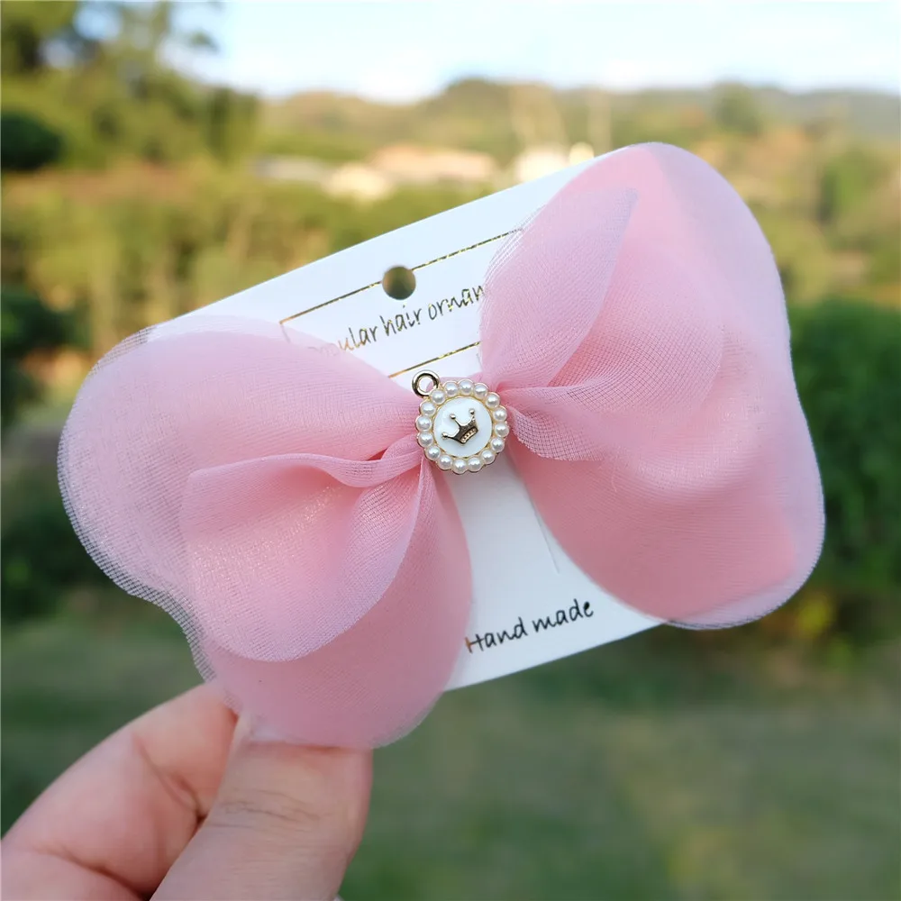 Для девочек блестящая пряжа заколки бантики для волос с перламутровой накидкой
