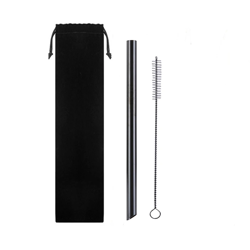Black with Bag 304 нержавеющая сталь 12 мм Питьевая соломинка для напитков жемчуг молочный коктейль жир пузырь чай металлические Коктейльные трубочки вечерние Джамбо с 1 кисть для ПК - Цвет: Black with Bag