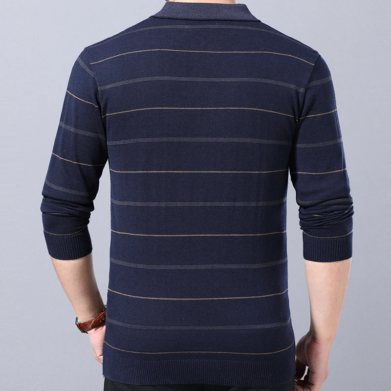 Мужская Повседневная рубашка-поло в полоску с длинным рукавом | одежда