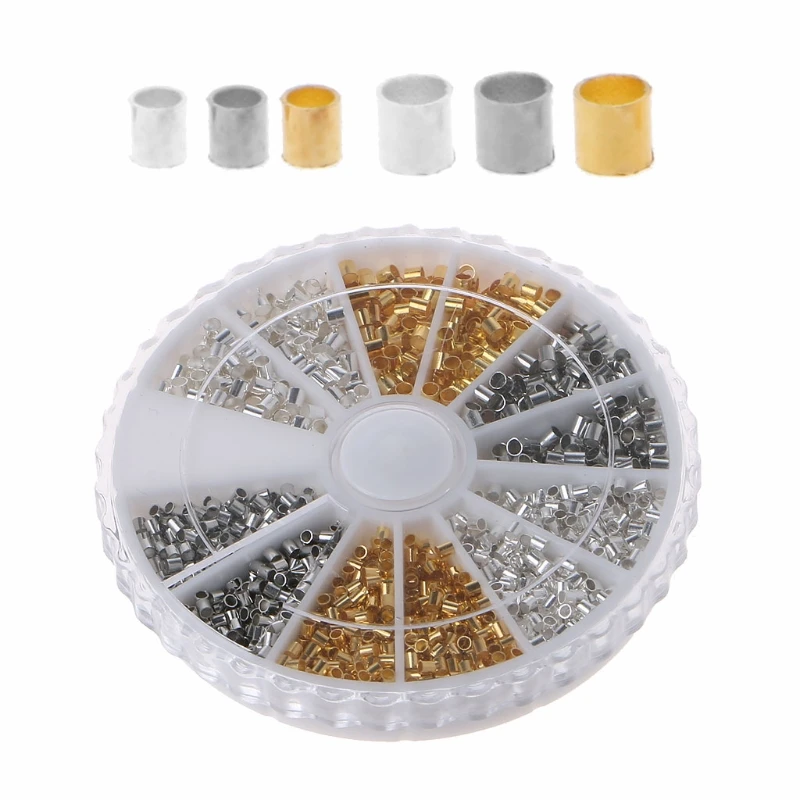 

3000 Pcs 2 Sizes Brass Tube Crimp Beads Cord End Diameter 1.5 2mm Tube Spacer Beads for Bracelet Necklace Jewelry Making HX6F