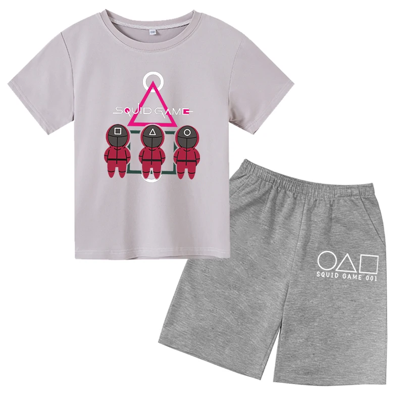 

Summer Korean TV Squid Clothing T-shirt Kids Kawaii Cartoon Boys and Girls Universal Harajuku Fashion Korean Short Sleeve Set