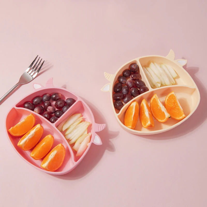 

New Kids Bowl Plates Baby Feeding Silicone Plate Children's Integrated Baby Silica Gel Dishes Cartoon Plate for Kids Free BPA