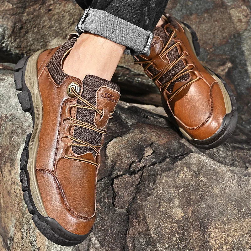 

Men's shoes leather sports casual leather shoes men's outdoor sports hiking hiking shoes waterproof, non-slip and wear-resistant