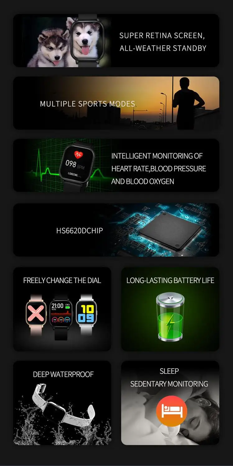 IP68 Смарт часы 1 6 дюймов полный Экран сенсорный тонкий умные с Bluetooth для мужчин и