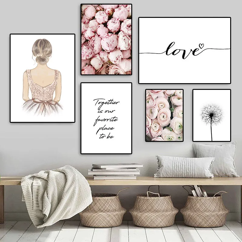 Девушка стены искусства холст картина Роза Одуванчик любовь Цитата