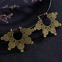 Antique Bronze Индийские племенные латунные серьги, висячие серьги в форме цветка, украшенные вихрем «цыганские» серьги для женщин, богемные Винтажные серьги EAR00C000B02B - Окраска металла: Antique Bronze
