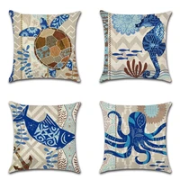 retro pillowcase fish starfish sea turtle seahorse animal print cushion cover home decorative linen car sofa waist pillow case