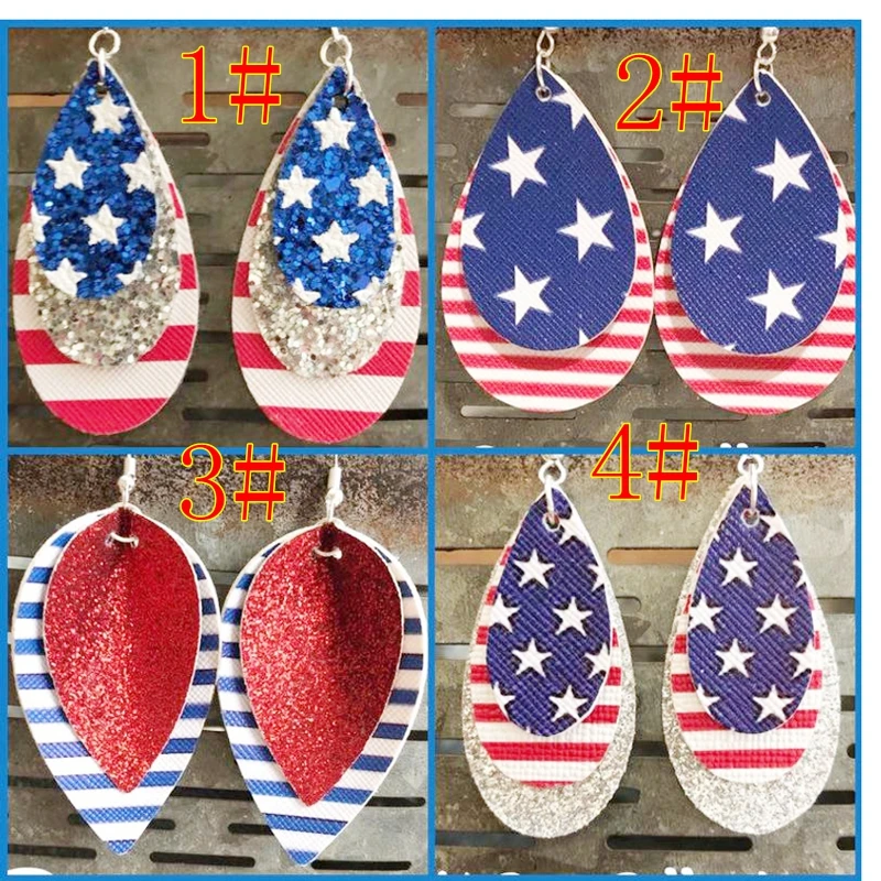 

Fourth of July handmade lightweight faux leather earring triple layer striped flag earrings can made any size