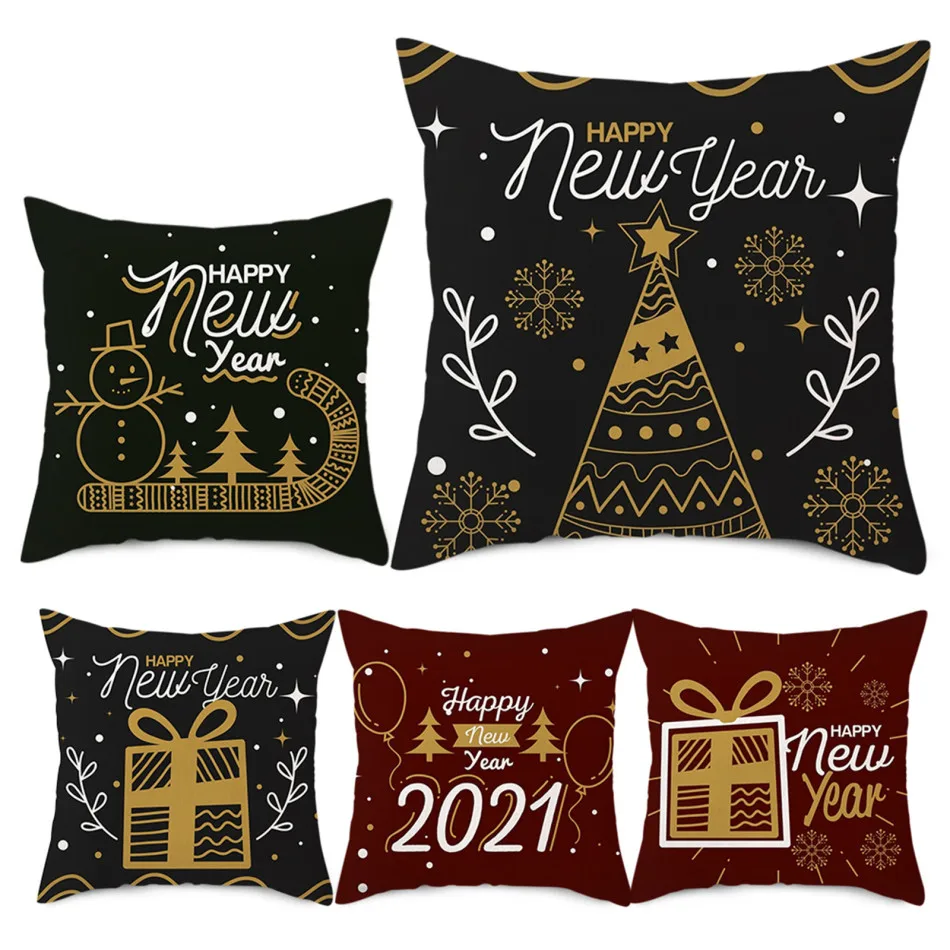 

45x45 Red Black Christmas Decorative Pillow Covers Christmas Tree Snowman Gift Pattern Living Room Decoration Bedroom Pillow