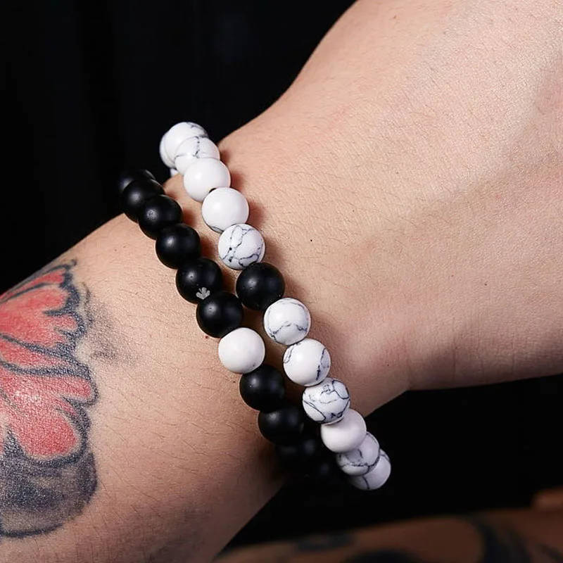 2 комплекта 8 мм черный белый натуральный матовый камень бусины браслеты Набор