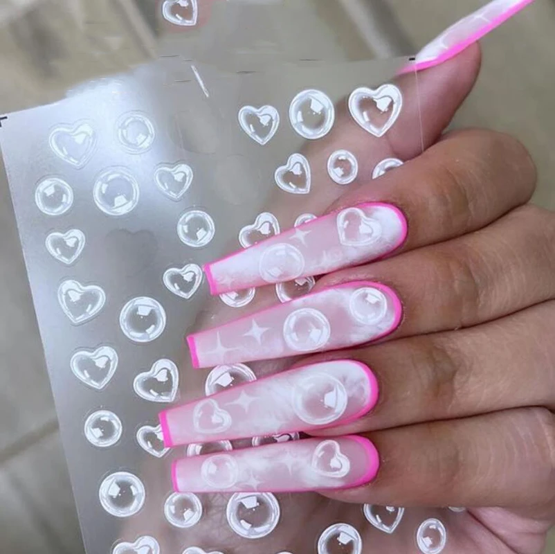 

1 лист 10*8 см 3D наклейки для ногтей с пузырьками, самоклеящиеся наклейки, милые прозрачные пузырьки, рельефные украшения для ногтей и маникюр...