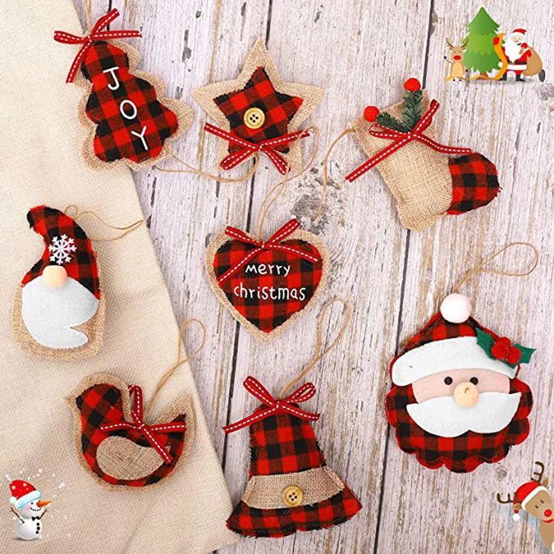 

8 шт./лот подвеска на рождественскую елку, решетчатые украшения, лось, Рождественская елка, тканевое украшение, елка, колокольчики, рождестве...