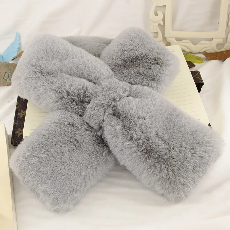 

Теплый шарф для женщин, шарф для девушек, зимний плюшевый короткий шарф из кроличьего меха, шарф для женщин