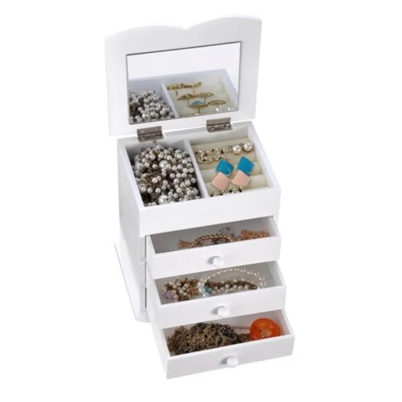 

3 Layer Wooden Makeup Storage Box with Mirror Cosmetics Makeup Organizer For Storing Cosmetics Organizer Large Capacity Drawer