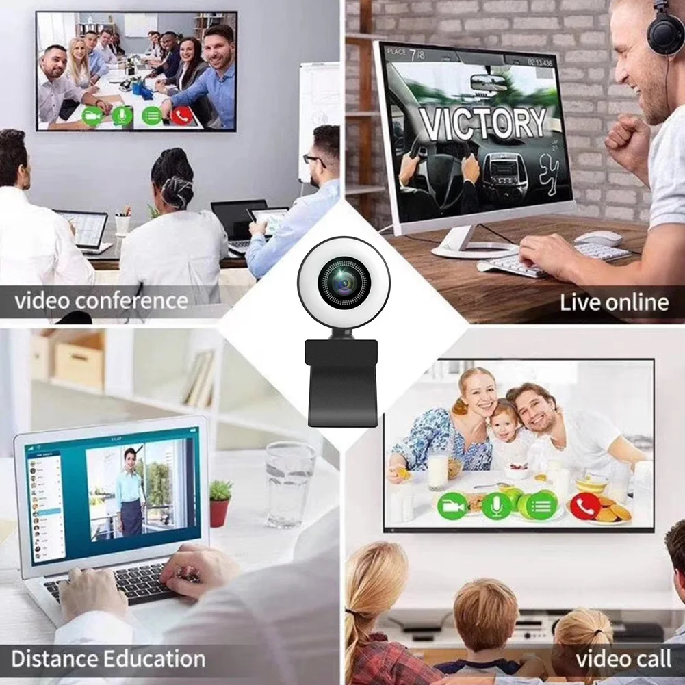 

1080P HD USB Webcam with Mic Web Camera with Ring Light Microphone for PC Desktop Mini Live Video Recording Work